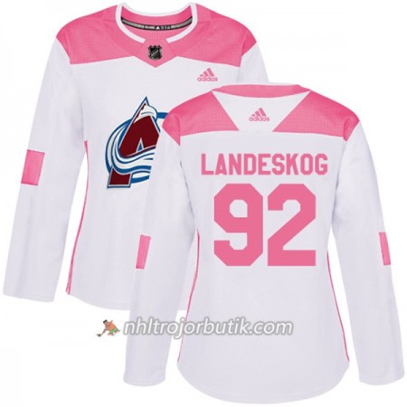 Dame Ishockey Colorado Avalanche Tröja Gabriel Landeskog 92 Adidas 2017-2018 Vit Rosa Fashion Authentic